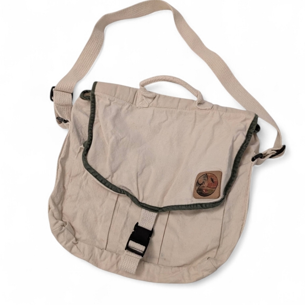 CANVAS Messenger Bag Vintage Crossbody Undyed Cream Green Natural Purse Rucksack